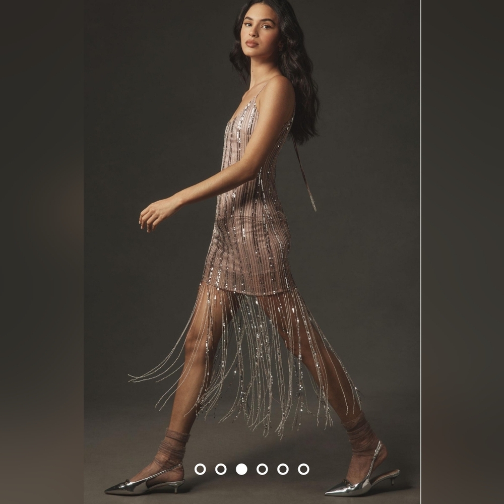 Maeve Scoop Neck Beaded Fringe Dress